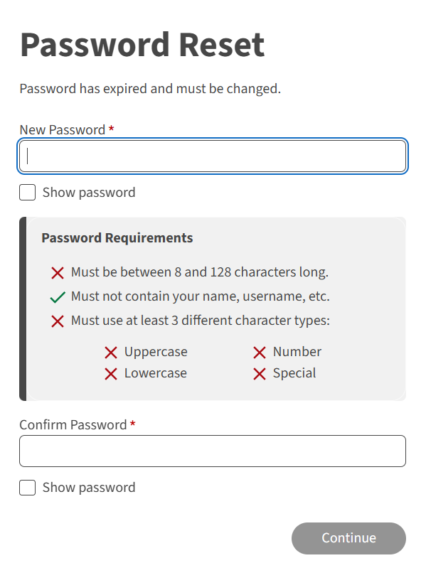 Password reset visual aid