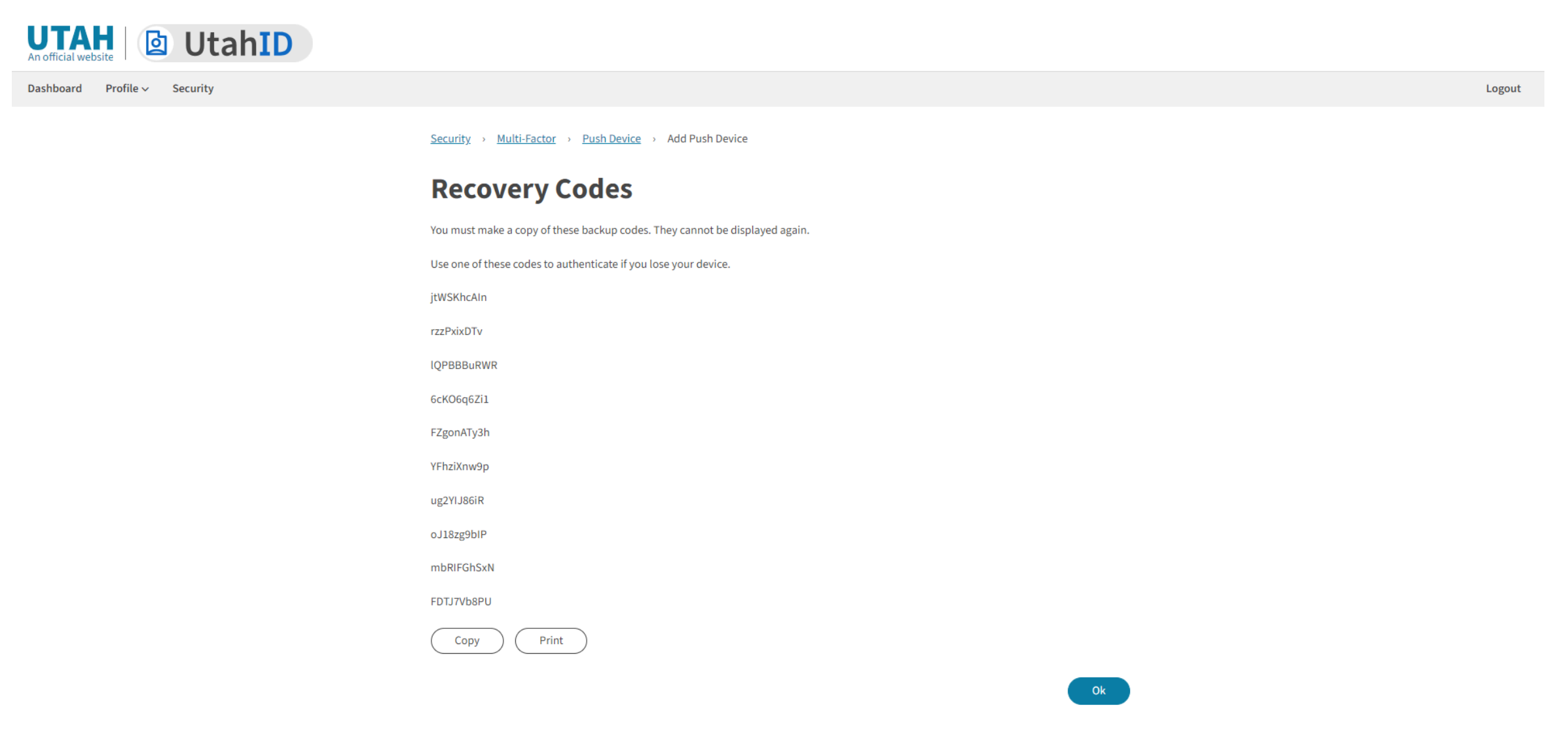 Visual aid for recovery codes