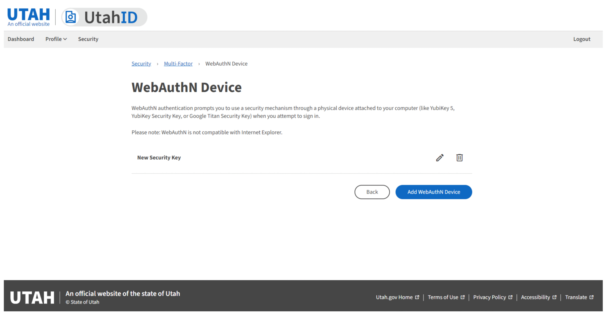 Visual aid WebAuthN security key