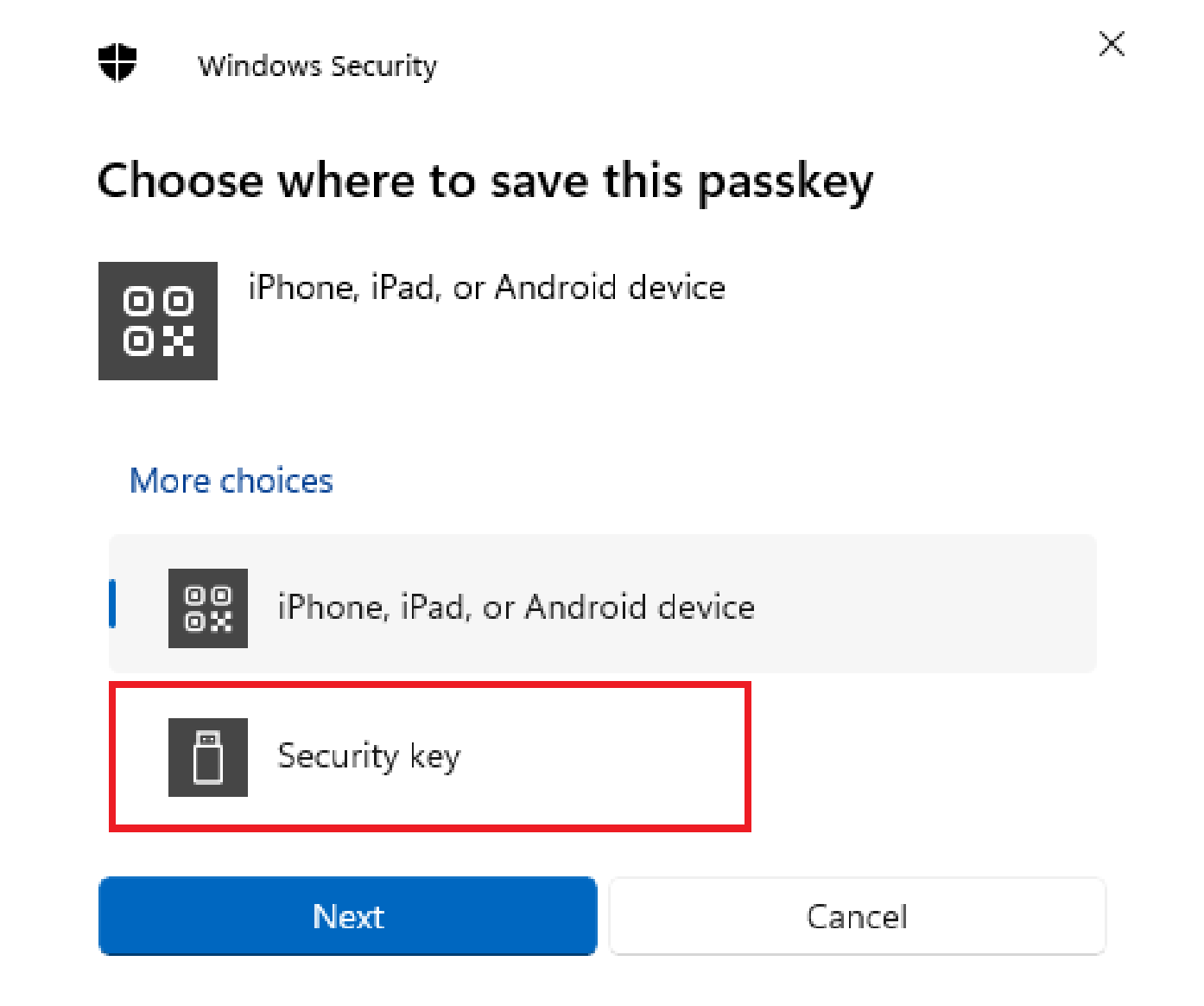 Visual aid for choose passkey save location