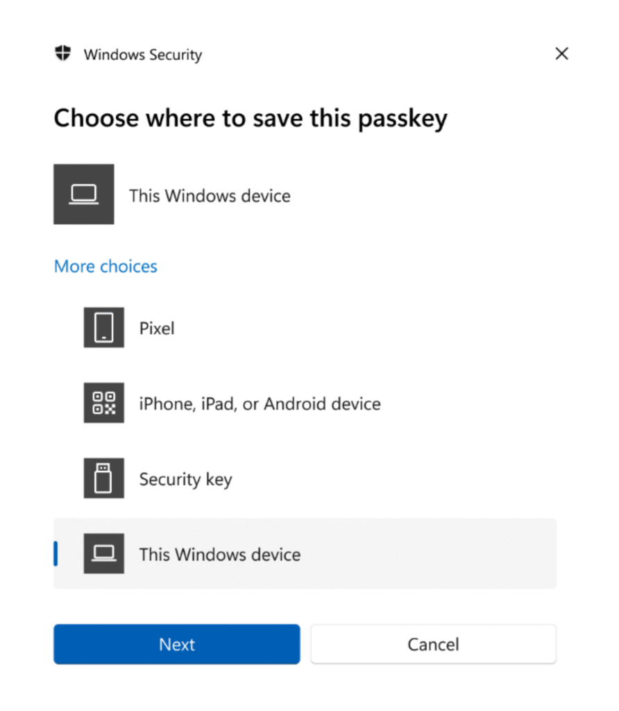 Visual aid for choosing where to save the passkey